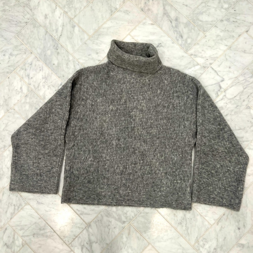MINNIE ROSE NWT heathered grey wool blend turtleneck wide sleeve sweater size XS